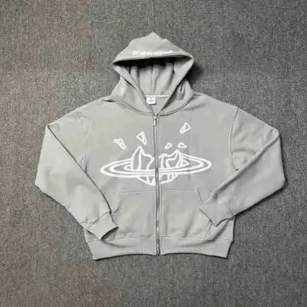 Broken Planet Earth Graphic Zip-Up Hoodie Black - 4
