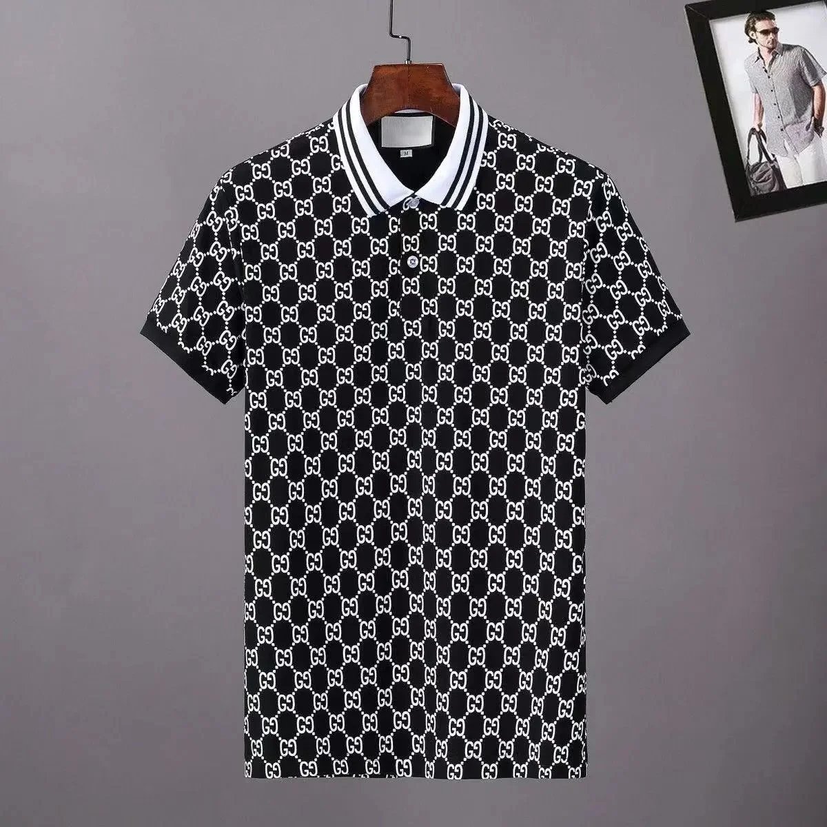 Men's Lapel Piqué Cotton Print Short Sleeve Polo Shirt Fashion