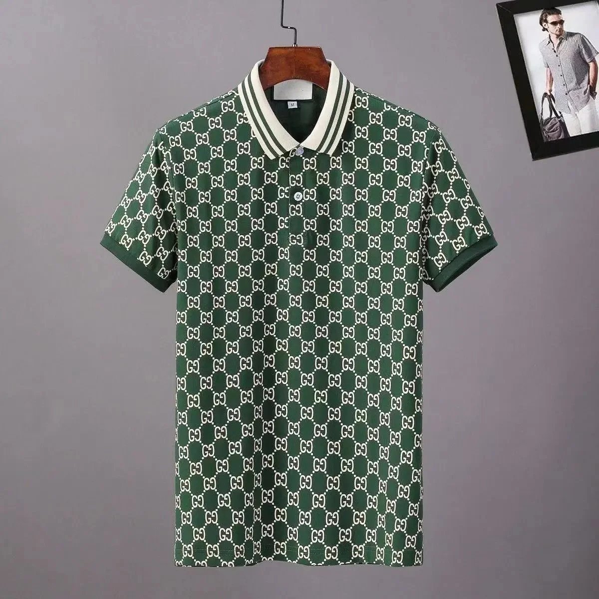 Men's Lapel Piqué Cotton Print Short Sleeve Polo Shirt Fashion