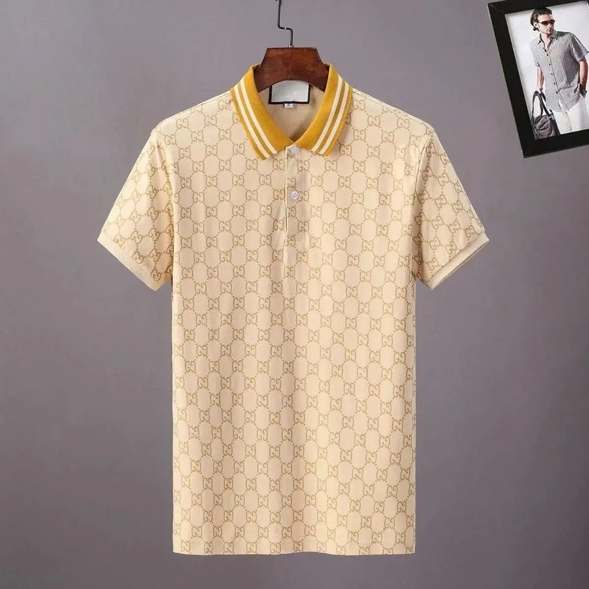 Men's Lapel Piqué Cotton Print Short Sleeve Polo Shirt Fashion