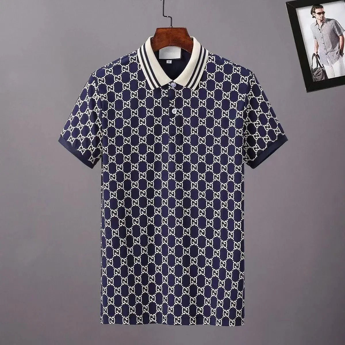 Men's Lapel Piqué Cotton Print Short Sleeve Polo Shirt Fashion