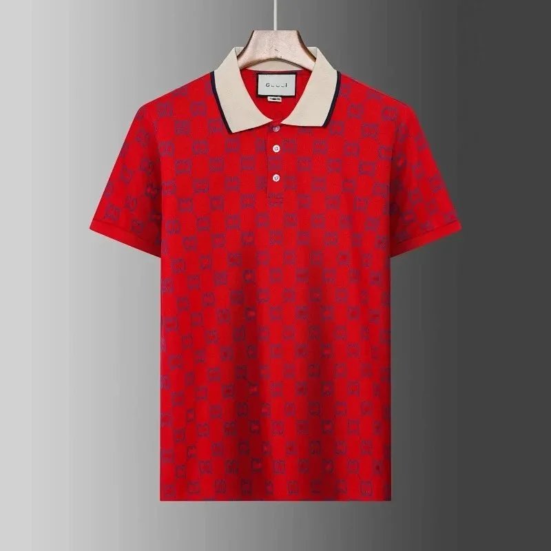 Men's Lapel Piqué Cotton Print Short Sleeve Polo Shirt Fashion