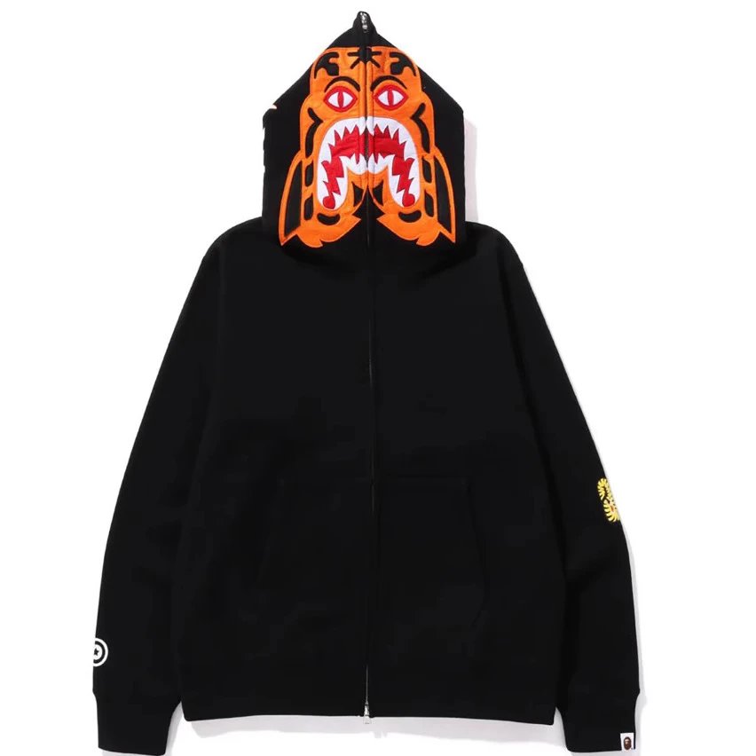 2025年欧美春季新款潮牌迷彩拉链连帽卫衣帽衫鲨鱼头宽松男女同款