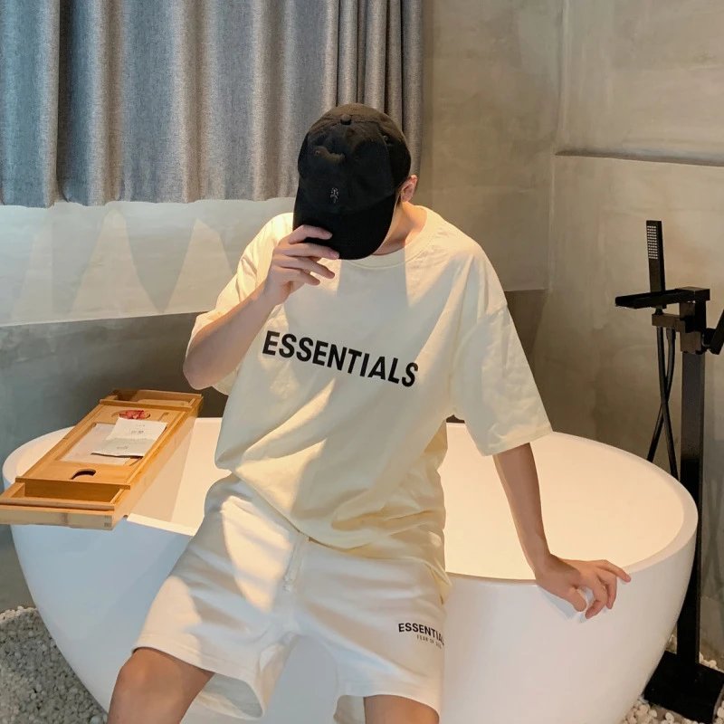 跨境热采ESSENTIALS潮牌立体硅胶字母宽松高街情侣ess短袖t恤男女