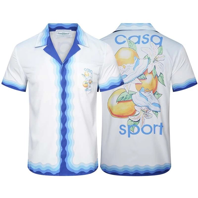 2025夏季Casa卡萨布兰卡衬衫沙滩满身logo印花短袖衬衫开衫男女夏