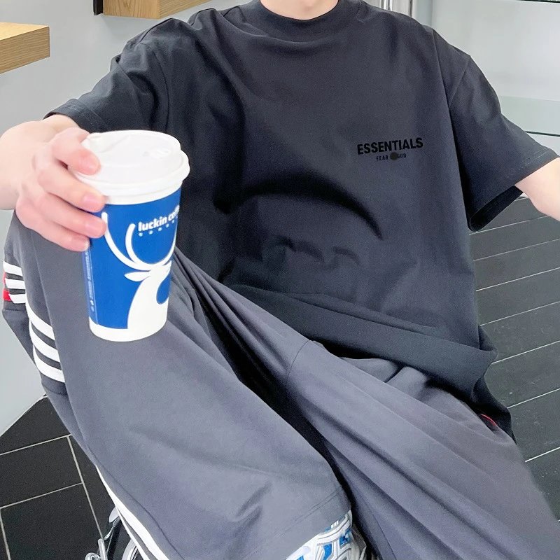跨境爆款ESSENTIALS短袖男美式高街情侣装纯棉T恤女宽松潮牌ess