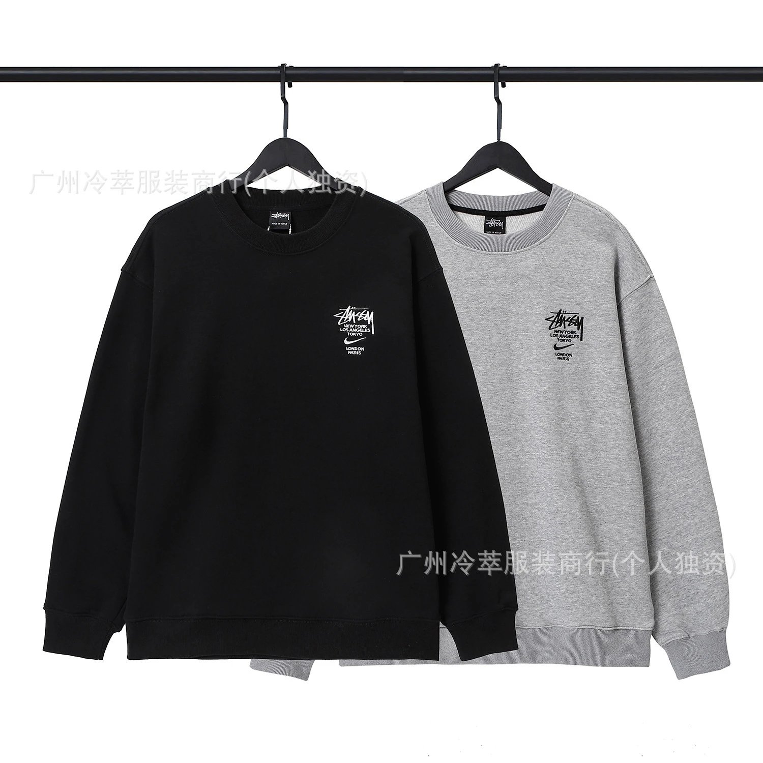 24现货跨境欧美外贸S字母联名系列刺绣宽松简约毛圈套装代发