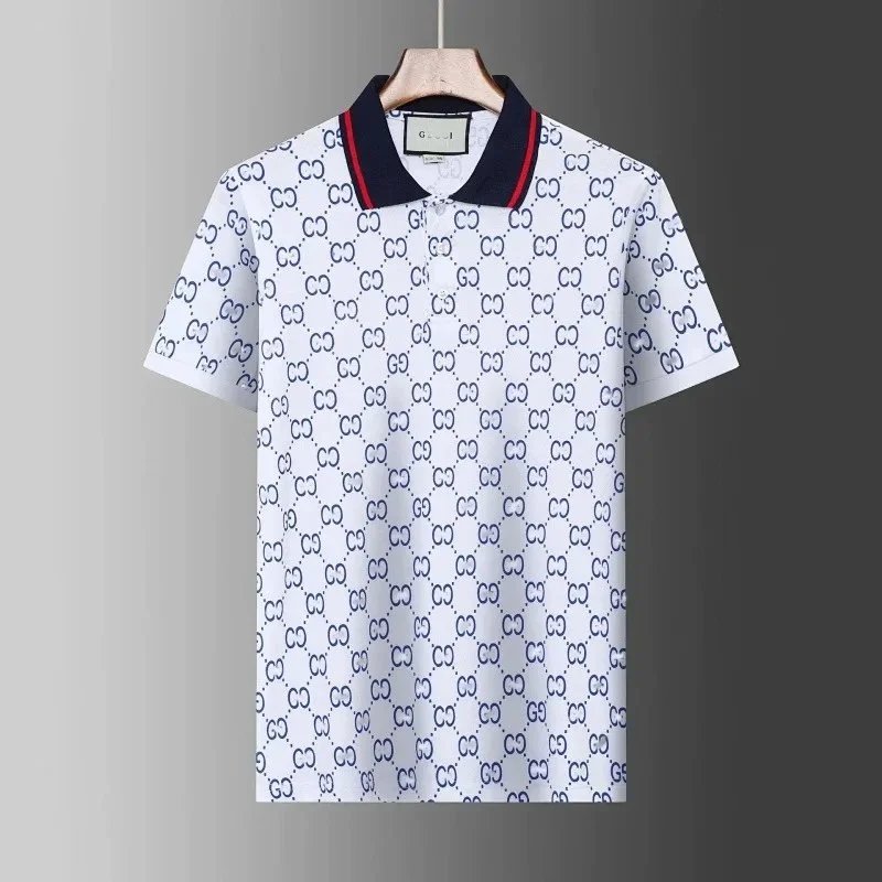 Men's Lapel Piqué Cotton Print Short Sleeve Polo Shirt Fashion