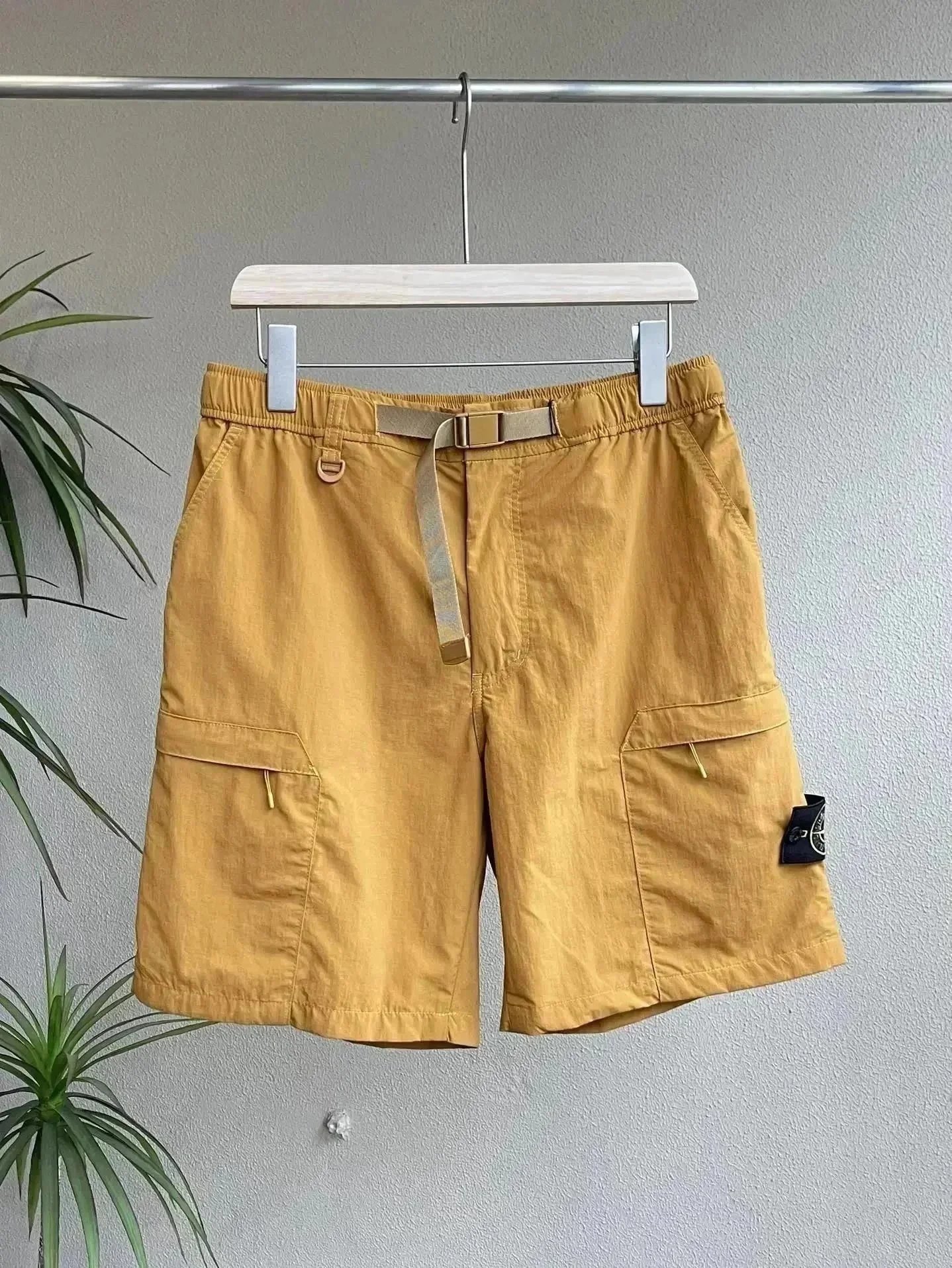 Stone Island Cargo Shorts Belted Crinkle Nylon Mustard Yellow