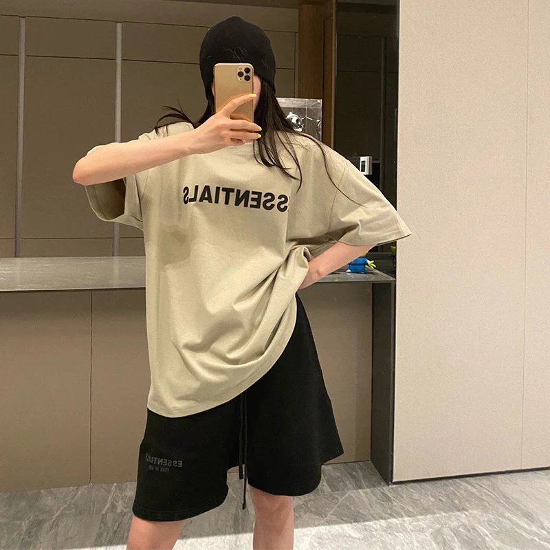 跨境热采ESSENTIALS潮牌立体硅胶字母宽松高街情侣ess短袖t恤男女