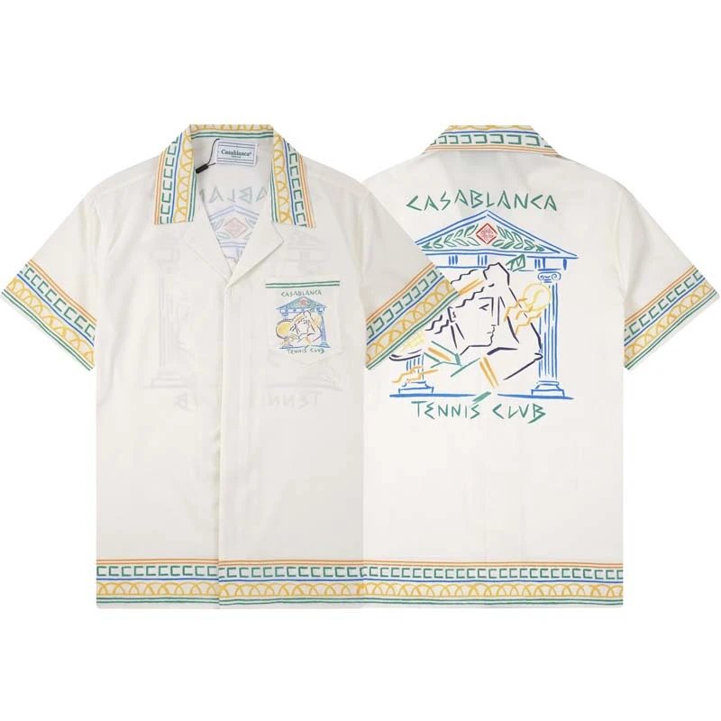 2025夏季Casa卡萨布兰卡衬衫沙滩满身logo印花短袖衬衫开衫男女夏