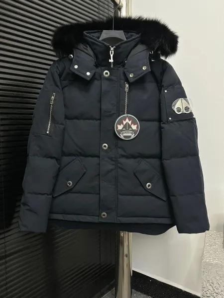 Moose Knuckles Parka Navy Blue with Real Fur Trim Down Jacket - 1