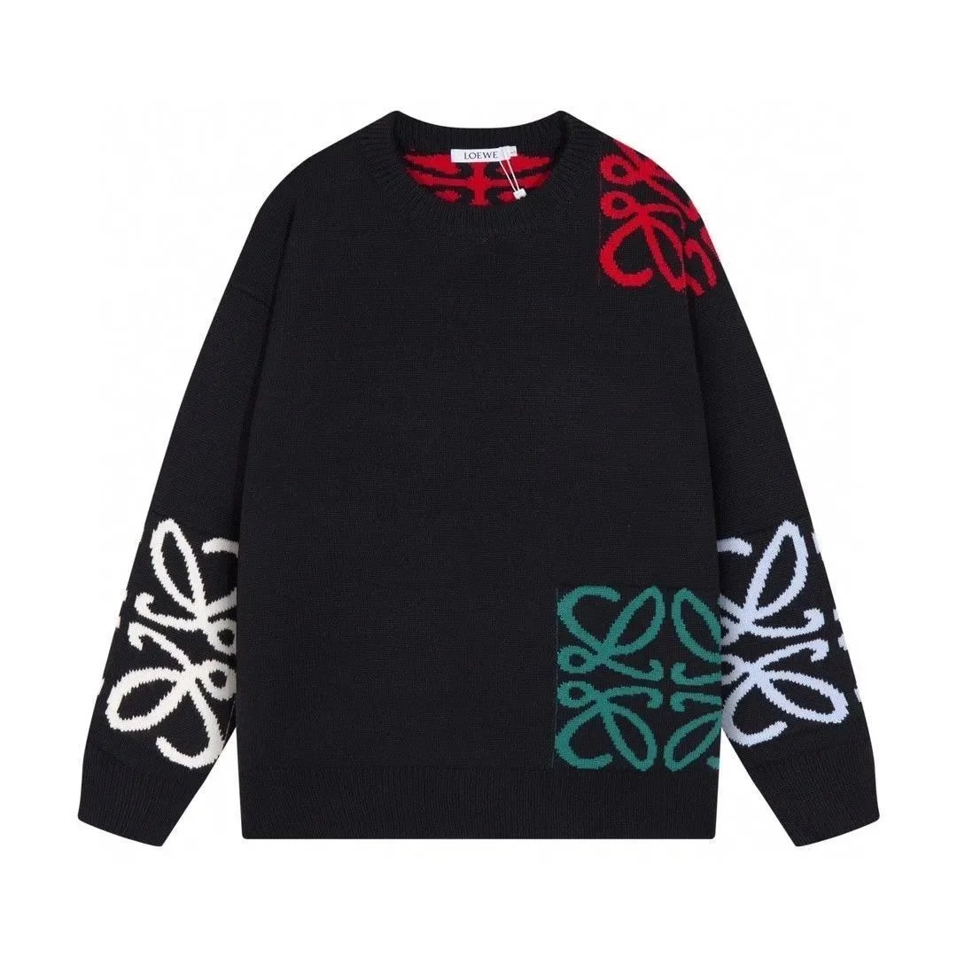 Loewe Loewe Anagram Patchwork Knit Sweater in Black with Red, White, and Green Accents Black
