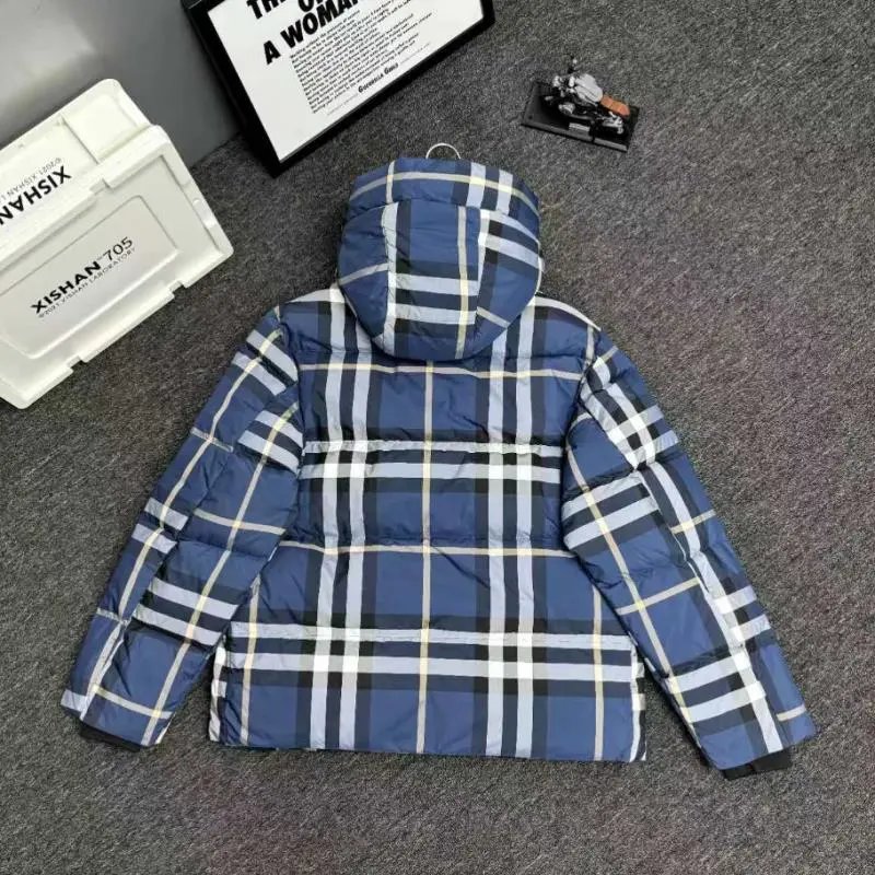 Burberry Check Blue White Grey Plaid Puffer Jacket
