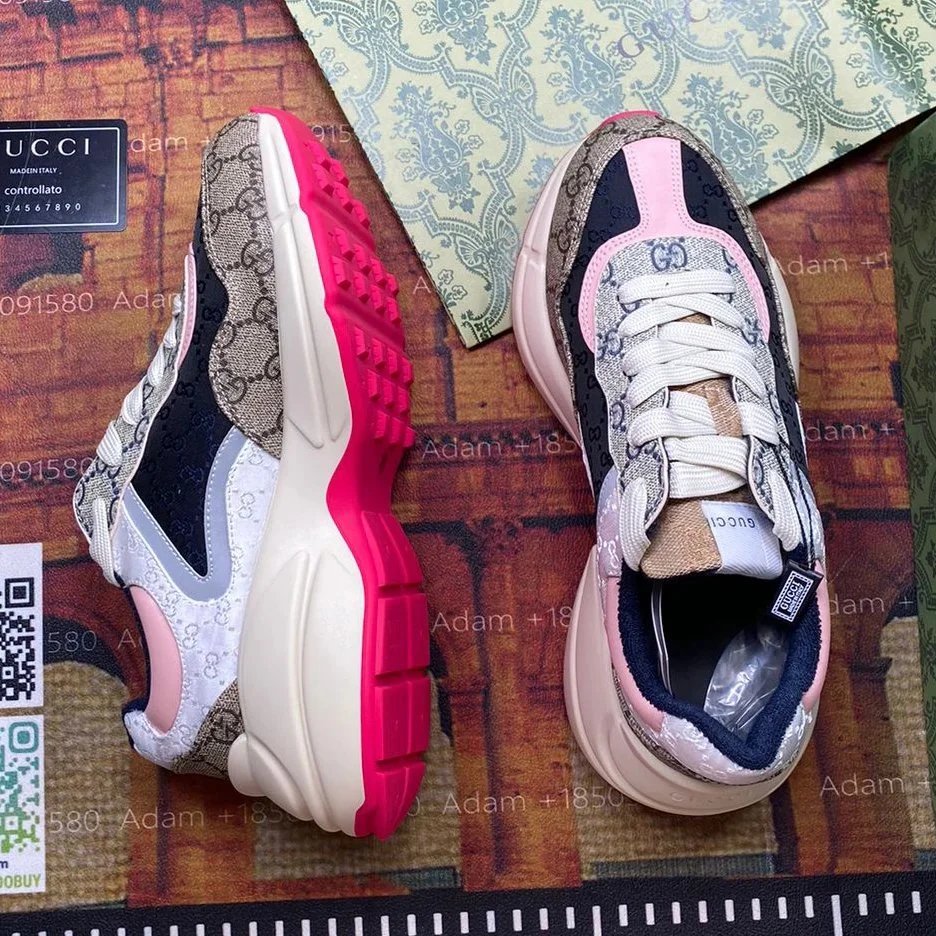 Gucci Rhyton Pink Beige Monogram Sneakers