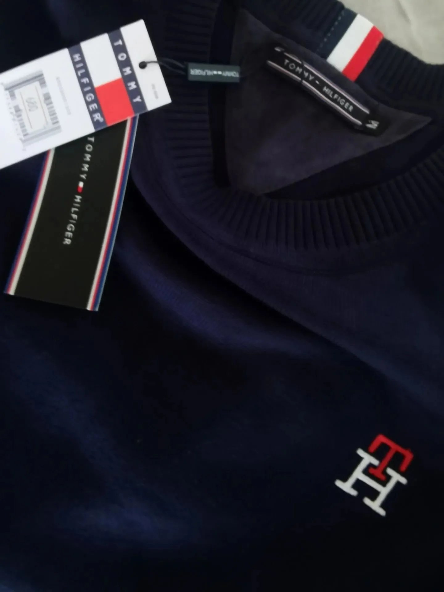 Tommy Hilfiger Knit Sweater Gray Navy Zip Crewneck