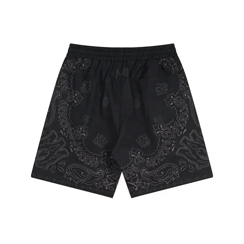 Paisley Print Short Sleeve Shirt And Shorts Set Green Black Casual