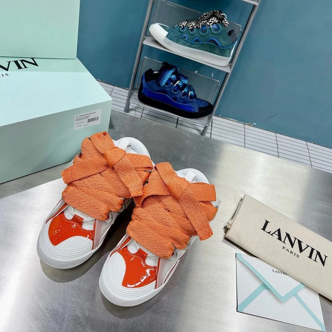 Lanvin Lanvin White and Orange High-Top Sneakers Orange