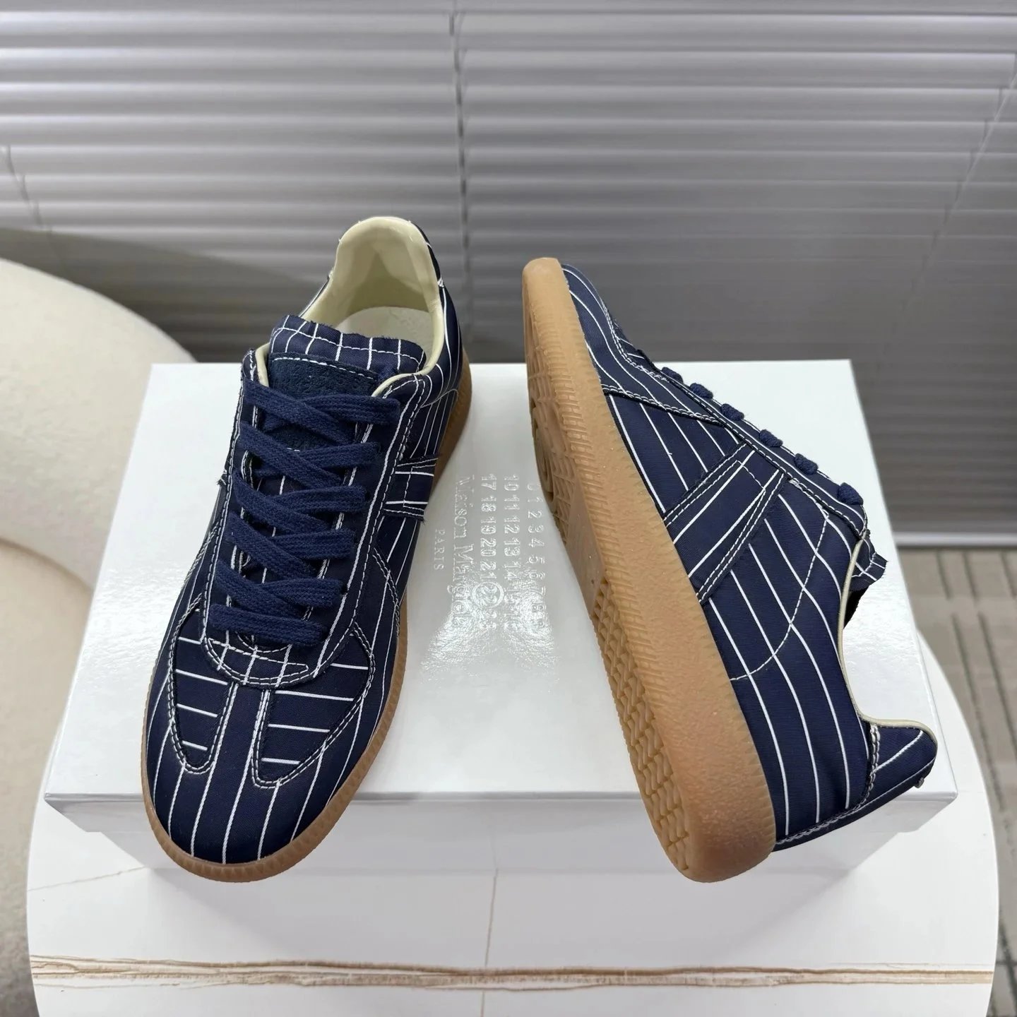 Maison Margiela Maison Margiela Replica Sneakers in Navy Blue with White Stripes Navy