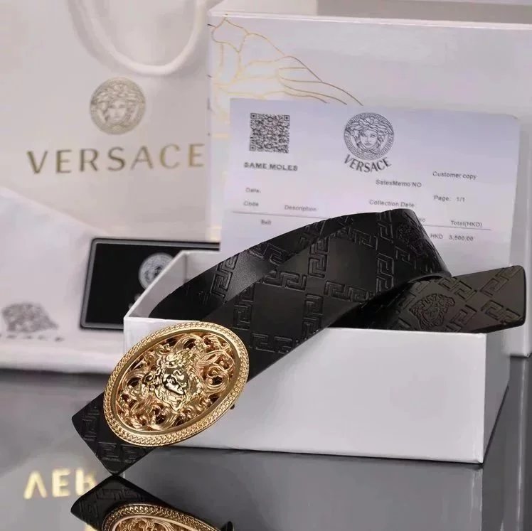 Versace Versace Medusa Logo Black Leather Belt Black