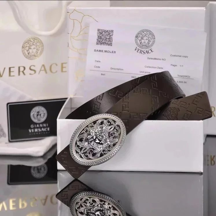 Versace Versace Medusa Embossed Leather Belt in Brown Brown