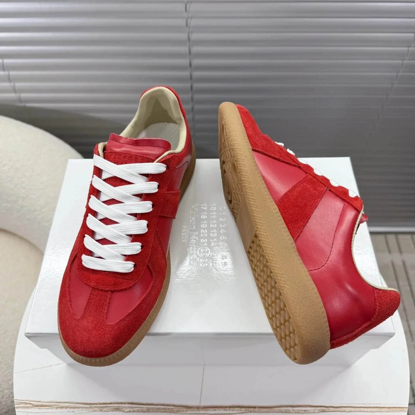 Maison Margiela Maison Margiela Replica Red Leather & Suede Sneakers Red