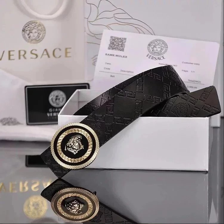 Versace Versace Medusa Logo Belt in Black and Gold Black