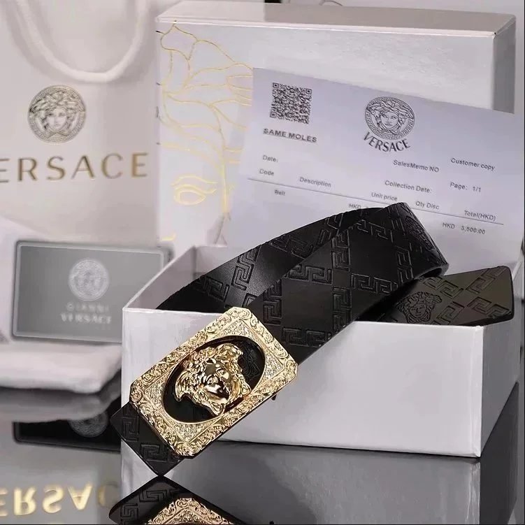 Versace Versace Medusa Logo Belt in Black and Gold Black