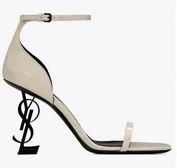 Saint Laurent Tribute Y-Heel White Patent Leather Ankle-Strap Heels - 11