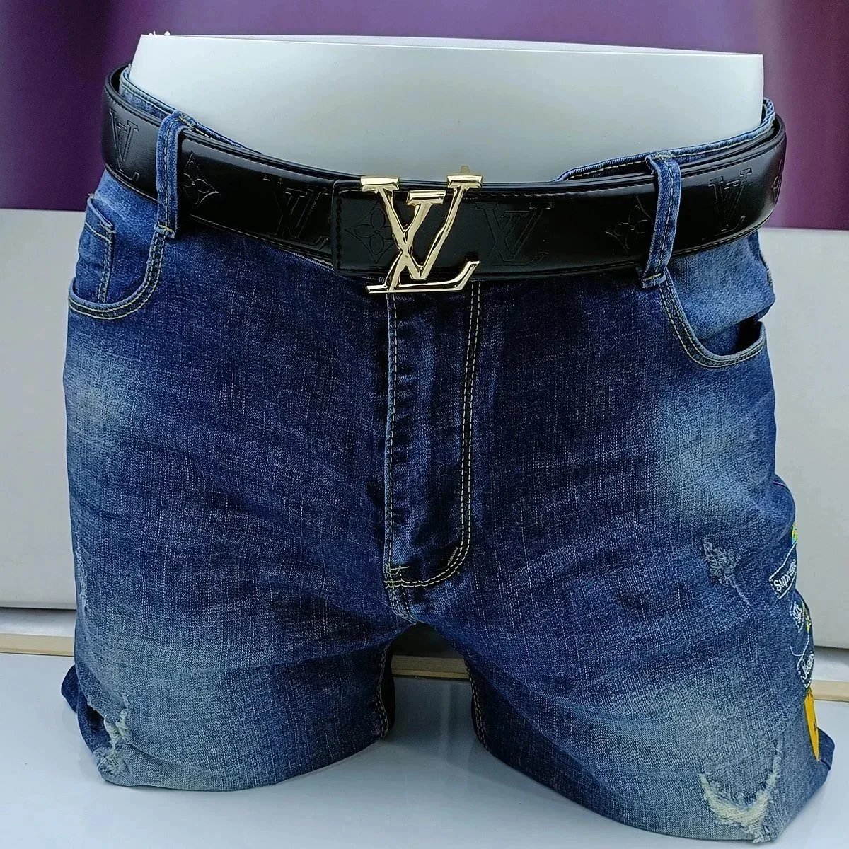 Louis Vuitton Belts Black textured belt with LV initial buckle image 13