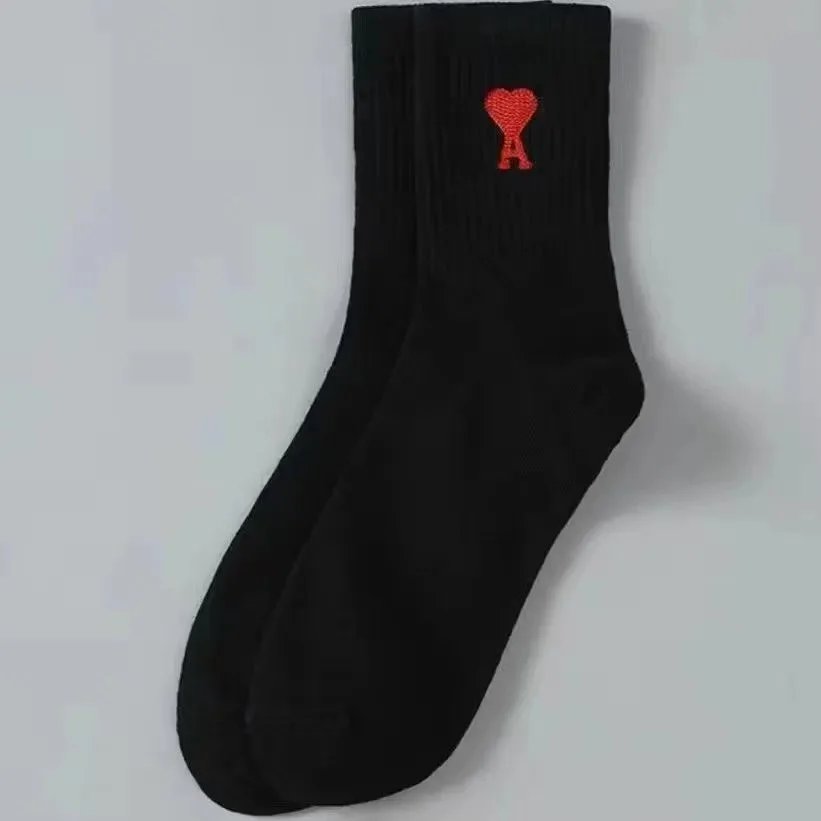 Ami Paris Black Socks with Red Heart Logo A02 Black