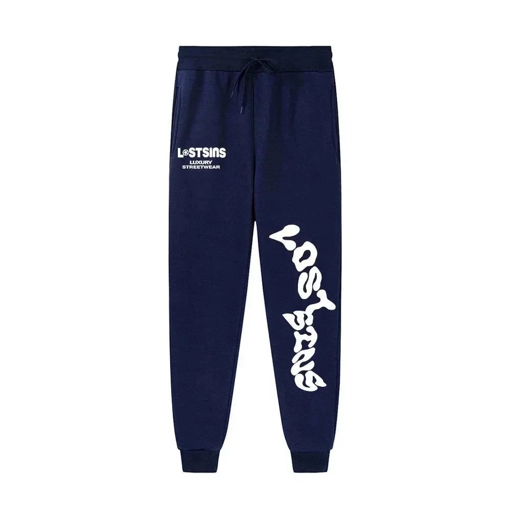 LostSins LostSins Navy Blue Jogger Pants with White Logo Print Navy