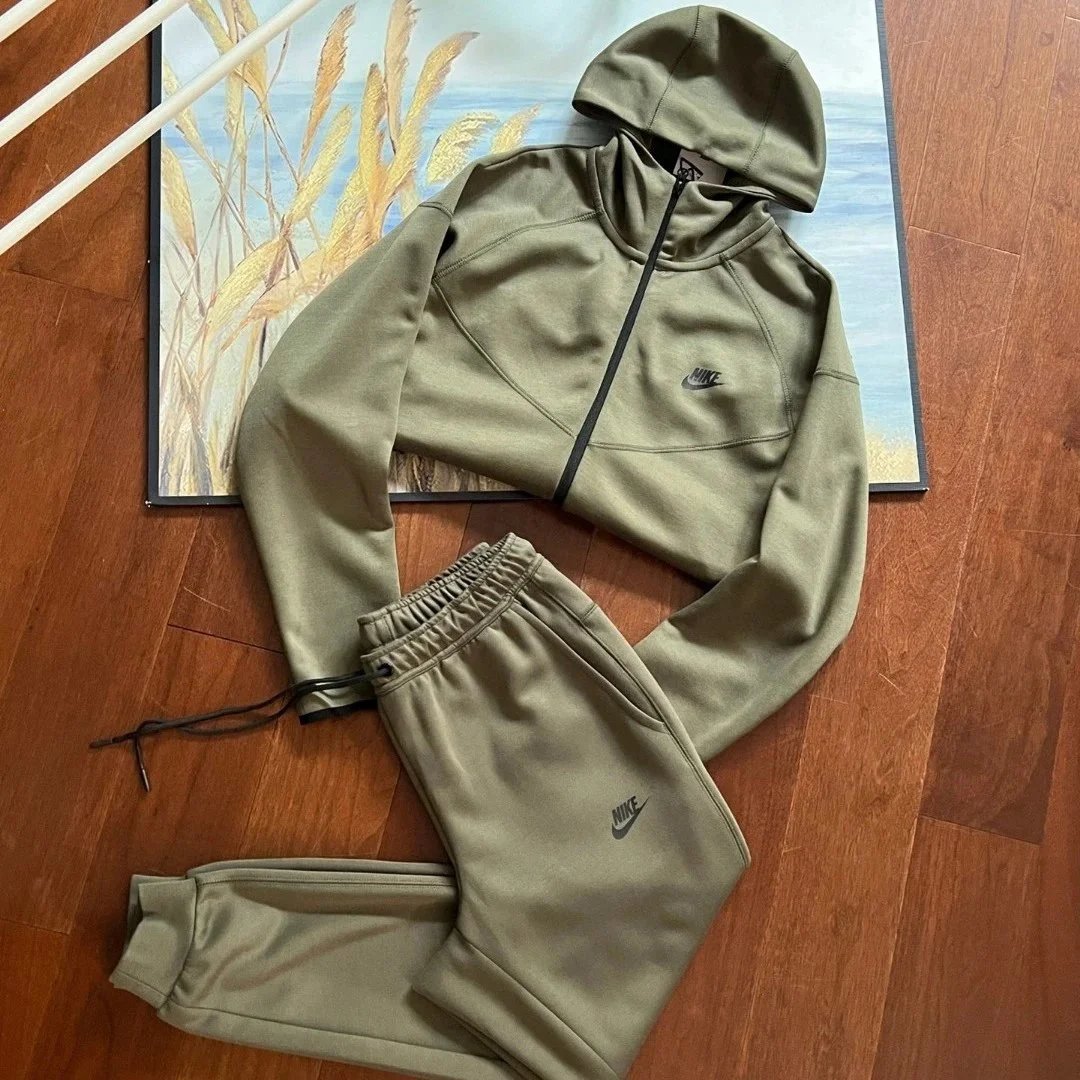Nike Tech Fleece Black Olive Gray Cream Casual Hoodie