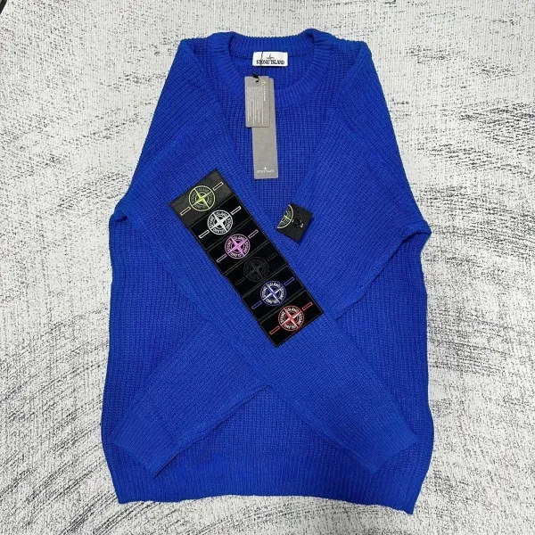 Stone Island Patchwork Logo Knit Sweater Blue - 1