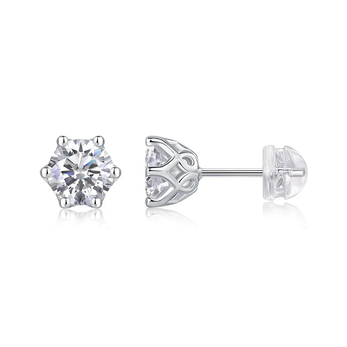 Solitaire Diamond Ring with Pave Band Silver Ring - 3
