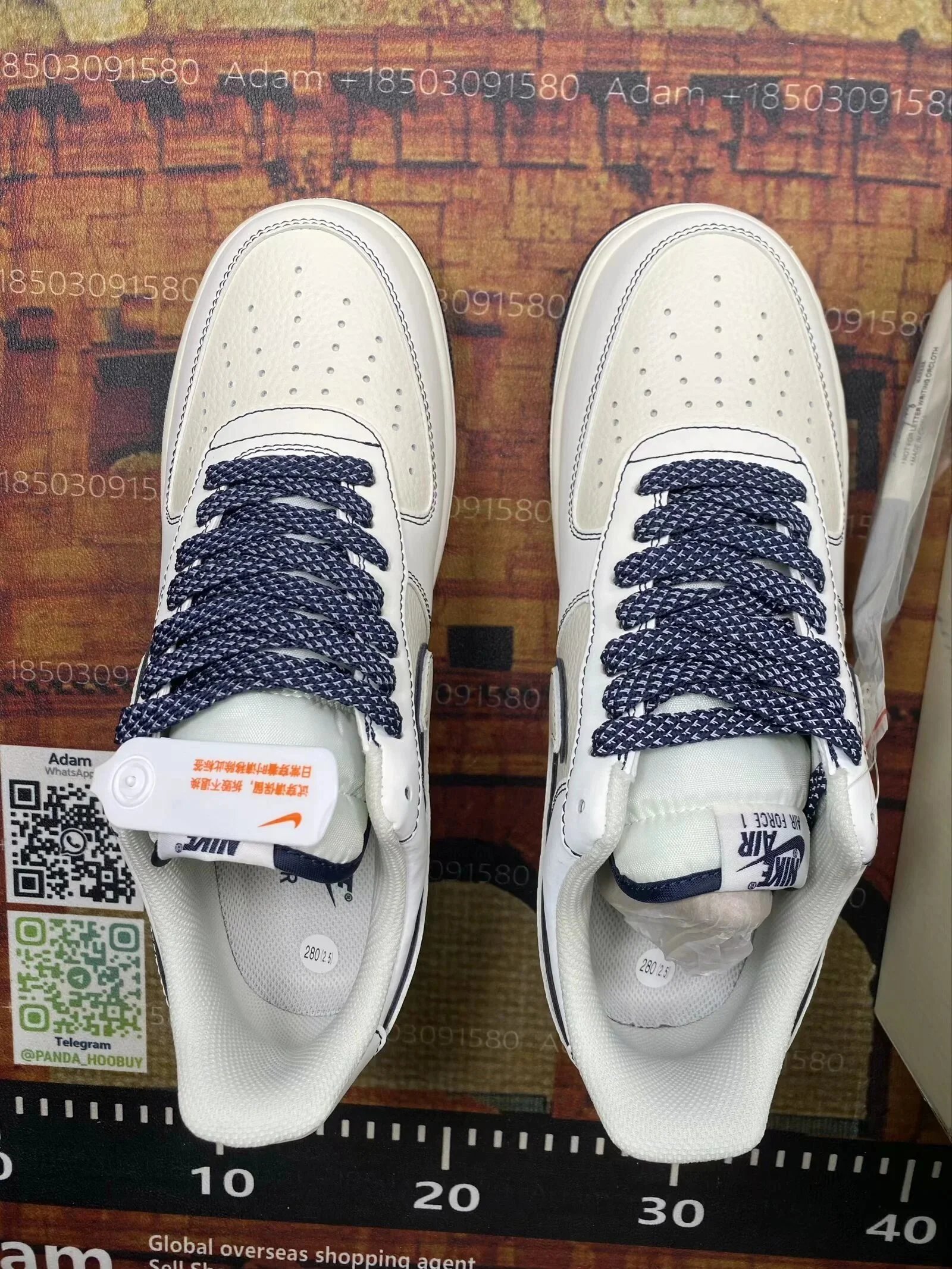 Nike Air Force 1 White Navy Stitched Leather Sneakers