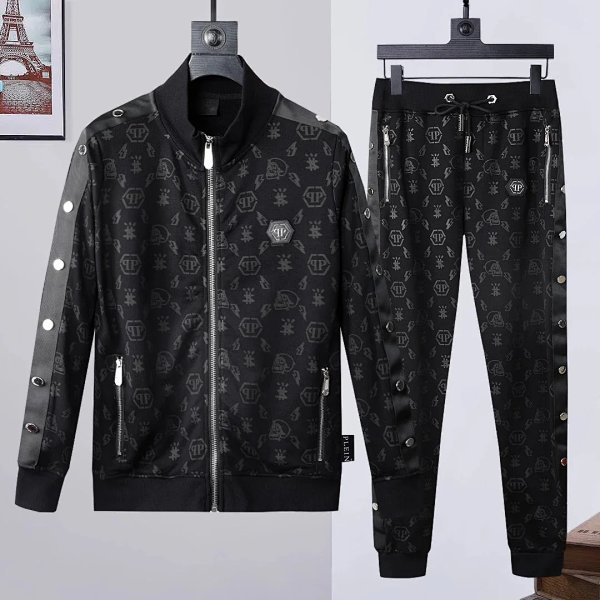 Philipp Plein Skull & PP Logo All-Over Print Tracksuit Black product listing in Litbuy spreadsheet finds
