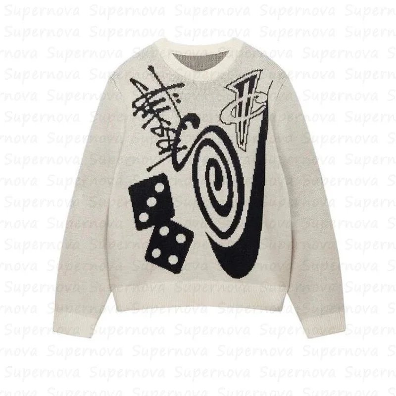 Off-White Knit Sweater Cream Graphic Print Pullover