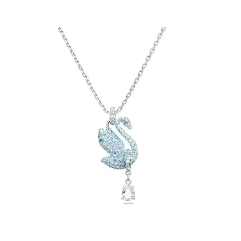Swarovski Swarovski Swan Pendant Necklace in Light Blue Crystal Blue