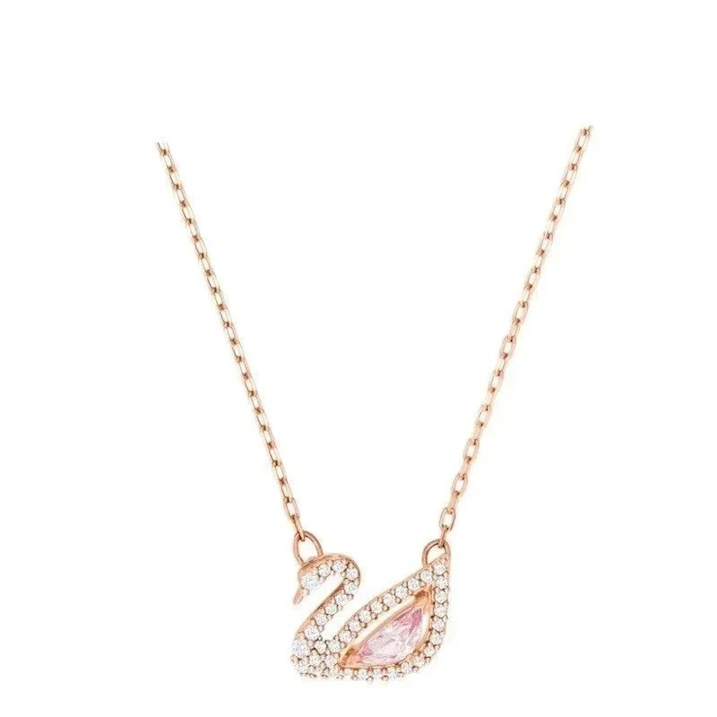 Swarovski Swarovski Swan Necklace in Rose Gold with Pink Crystal Gold