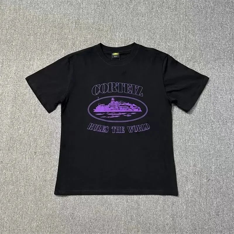 Corteiz Cortez Rules the World Black T-Shirt with Purple Graphic Black
