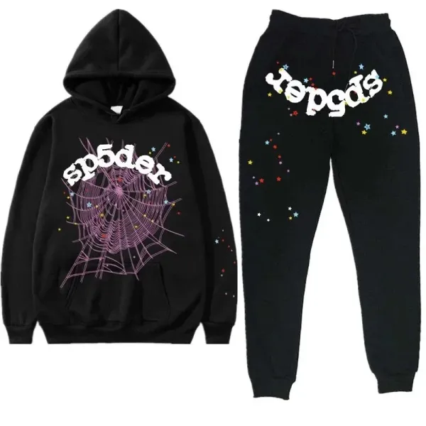 Spider Web Graphic Hoodie and Sweatpants Set Royal Blue Casual Set - 11