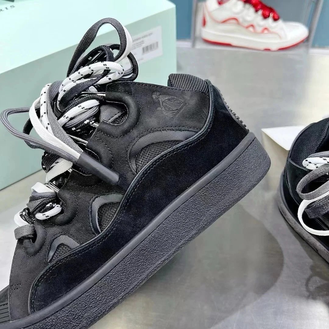 Lanvin Black White Striped Lace-Up Chunky Sneakers