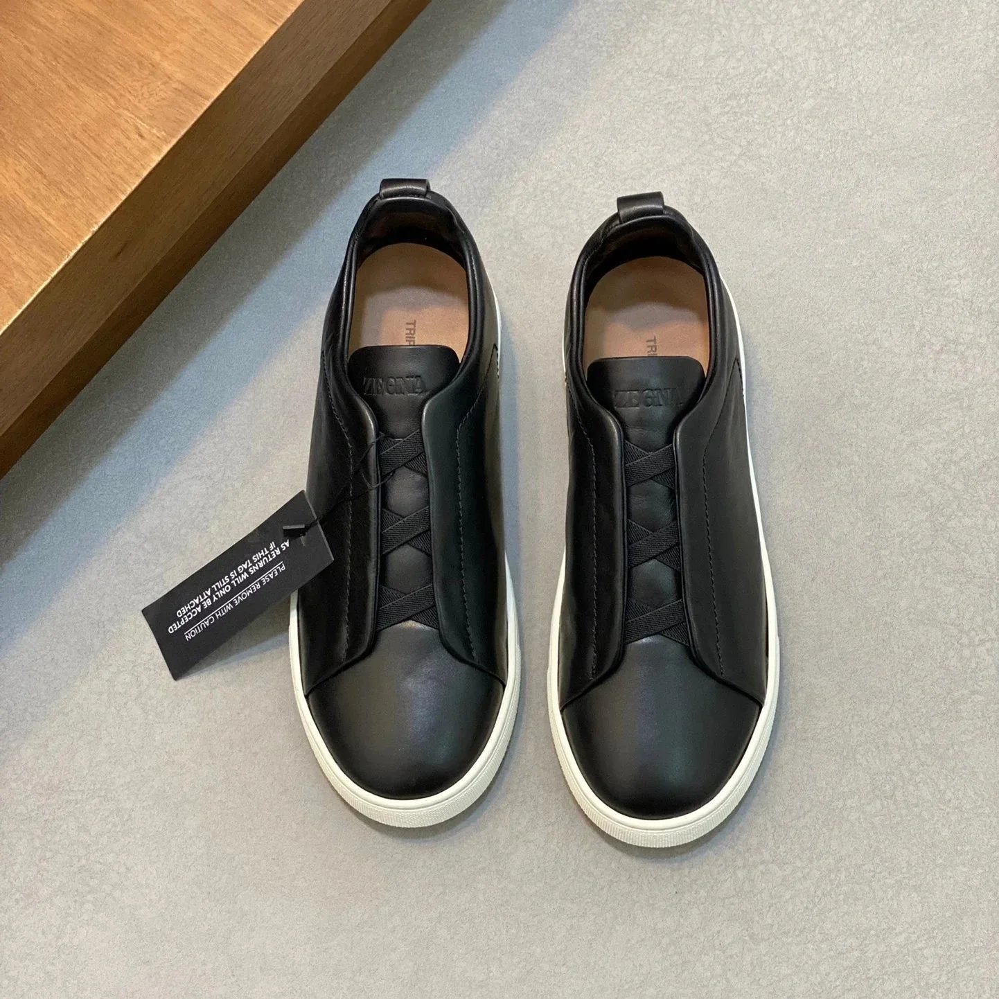 Leather Slip-On Sneakers Black White Mint Casual