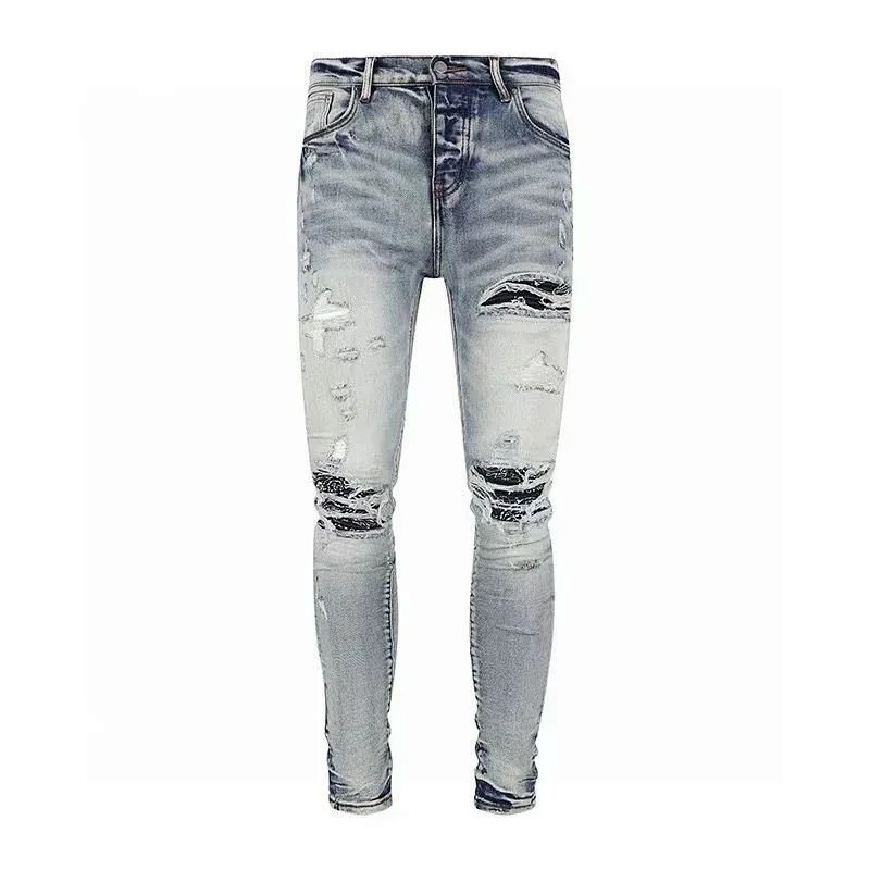 Design AMS9396 Distressed Slim Fit Light Wash Jeans product detail 2 in Litbuy spreadsheet finds