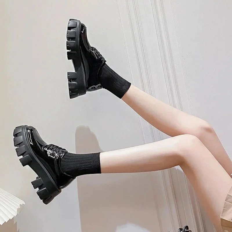 Black Patent Leather Chunky Platform Loafers - 001144
