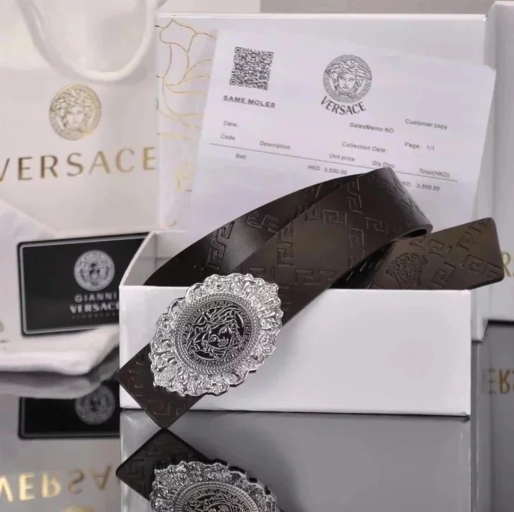 Versace Versace Medusa Embossed Leather Belt with Silver Buckle Black