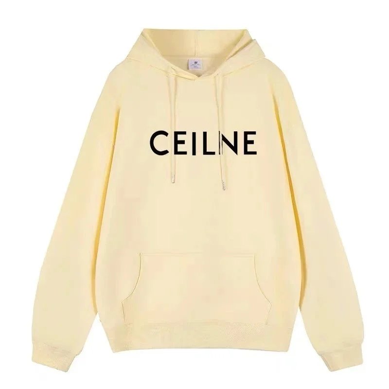 Celine Celine Logo Hoodie in Cream Yellow Beige