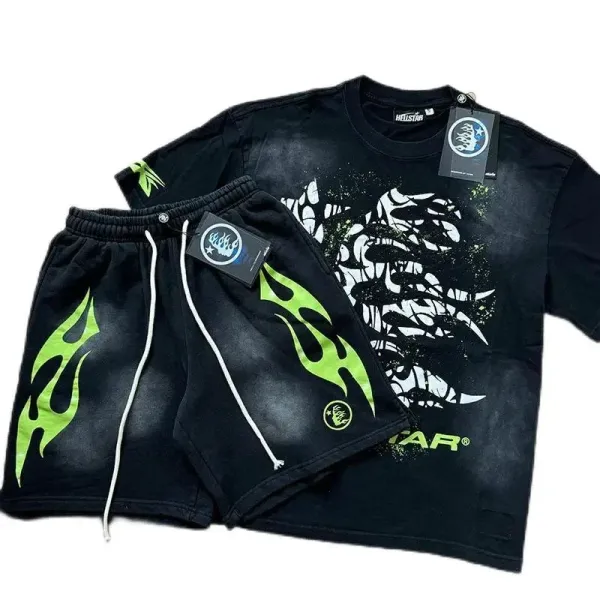 Hellstar Flame Logo Black T-Shirt and Shorts Set - 8