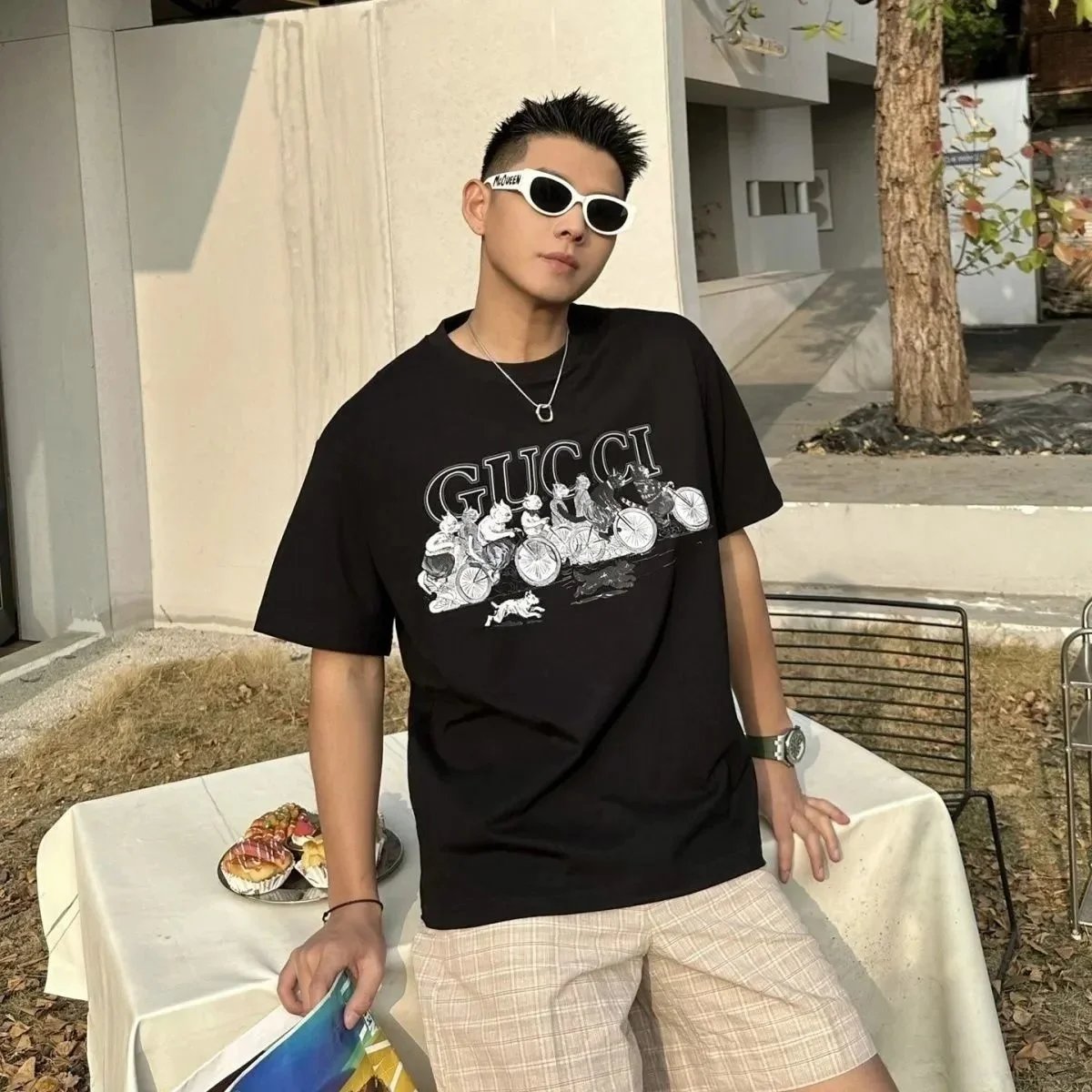 Gucci Graphic Print Cream Casual T-Shirt